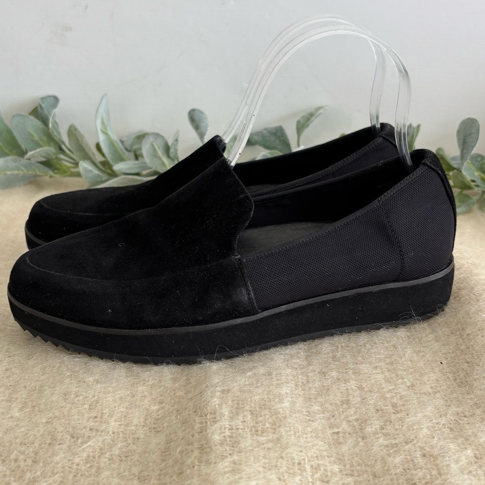Eileen Fisher platform loafers black fabric and suede women size 8